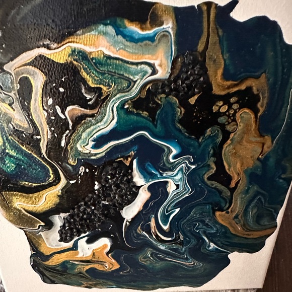 Hand made original shades of blue, gold,black abstract acrylic decor painting… - Picture 6 of 11
